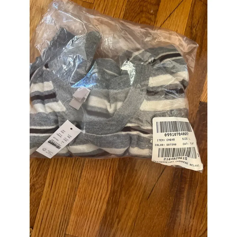 J. Crew Featherweight cashmere relaxed crewneck sweater Heather Graphite NWT L
